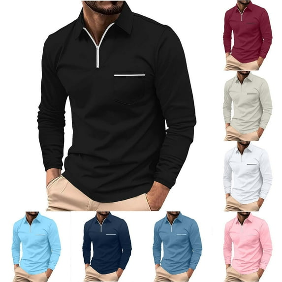 BXINGOHAI Mens Long Sleeve Shirt Classic 1/4 Zip Basic Solid Color Collared Golf Shirt Fashion Casual Shirts Blue XL