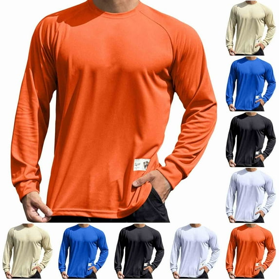 BXINGOHAI Mens Long Sleeve Tee Shirts Cotton Crew Neck Soft Casual Basic T-Shirts Beige M
