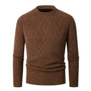 BXINGOHAI Mens Long Sleeve Textured Knit Sweater Slim Fit Pullover Tops Heavyweight Crewneck Sweater Sale Coffee,L