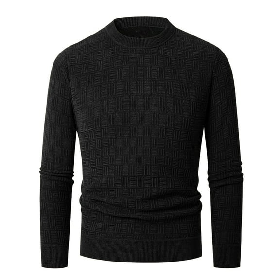 BXINGOHAI Mens Long Sleeve Textured Knit Sweater Slim Fit Pullover Tops Heavyweight Crewneck Sweater Black,M