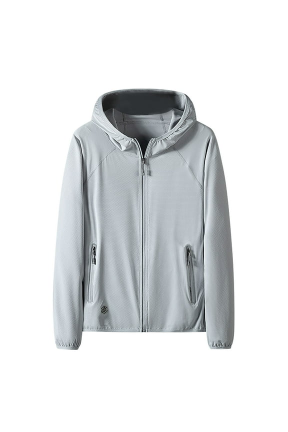 Cotton Hoodies Sweatshirts For Men Breathable Uv Protection Tops Full Zip Oversized Long Sleeve Shirts Summer Fishing Hiking With Zipper Pocket Gray,L