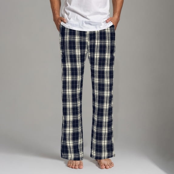 BXINGOHAI Mens Pajamas Pants Plaid Casual Pants Pants Elastic Waist Trousers Lightweight Comfy Homewear Pants with Pockets Navy,S