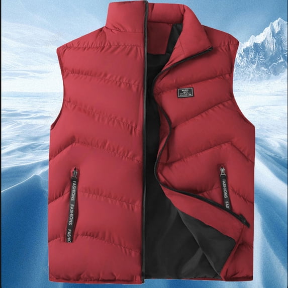 BXINGOHAI Mens Puffer Vest Down Packable Outerwear Zip Up Pockets Warm Versatile Layer Red S