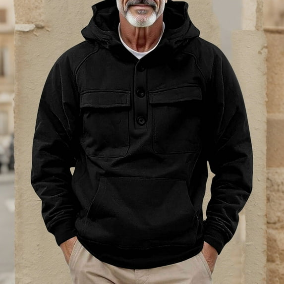 BXINGOHAI Mens Quarter Zip Pullover Fashion Hoodies Long Sleeve hooded Sweatshirt with Pocket Black 3XL