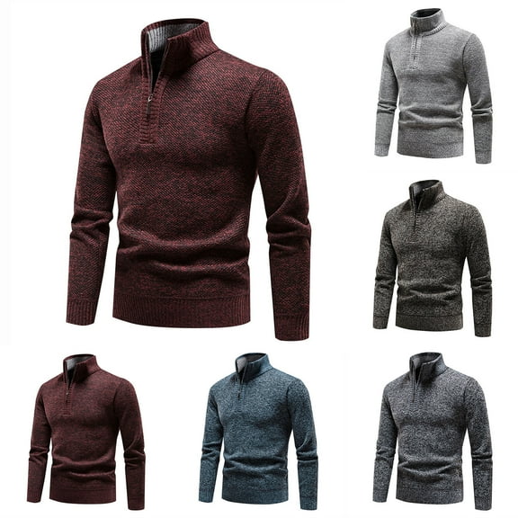 BXINGOHAI Mens Quarter Zip Pullover Sweaters Cotton Lightweight Mock Neck Long Sleeve Shirts Sale Dark Gray,L