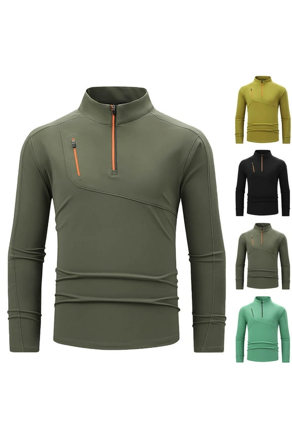 Mens Quarter Zip Pullover Sweatshirt Moisture Wicking Shirts for Men 1/4 Zip Pullover Mens Golf Sweaters for Men Army Green XL