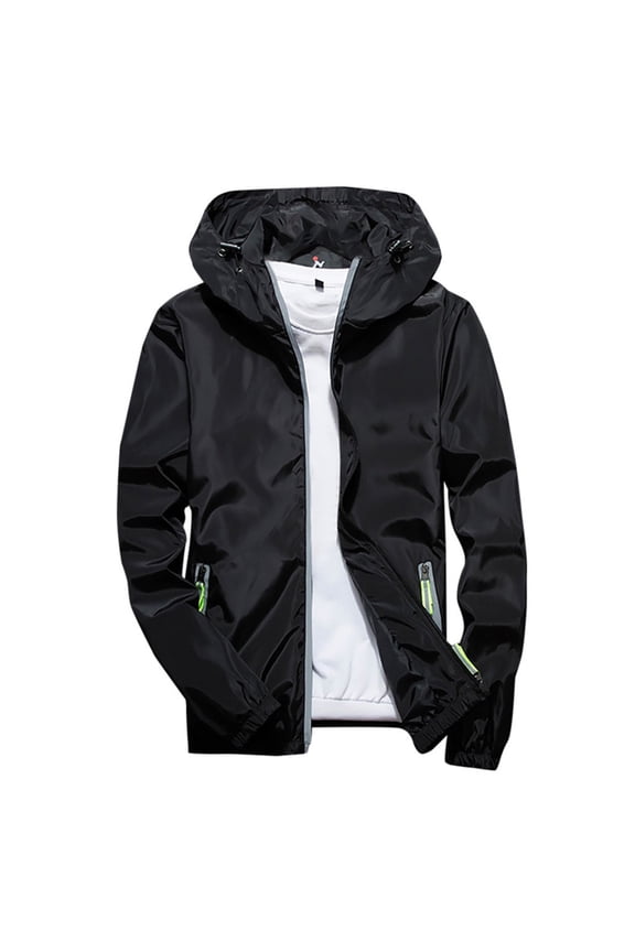Mens Reflective Jackets Hoodie Big And Tall Full-Zip Coats Long Sleeve Hooded Windbreaker Jacket Casual Runing Jacket With Zip Pocket Black,XL