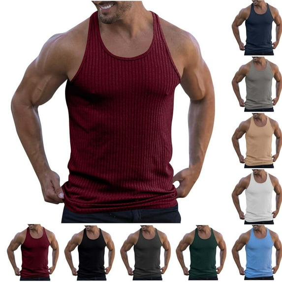 BXINGOHAI Mens Ribbed Knit Tank Tops Casual Sleeveless Muscle Shirts Basic Undershirts Tank Sale Black,L