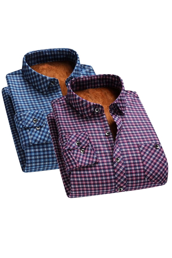 Mens Sherpa Fleece Lined Flannel Shirt Jacket Warm Button Down Plaid Shirt Red XL