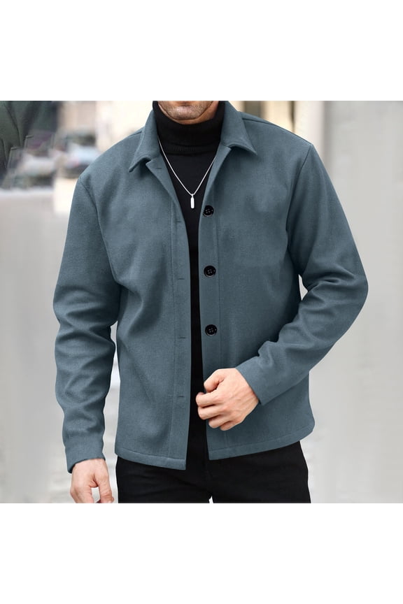 Mens Shirts Jacket Button Down Long Sleeve Work Shirts Shackets with Pocket Navy S