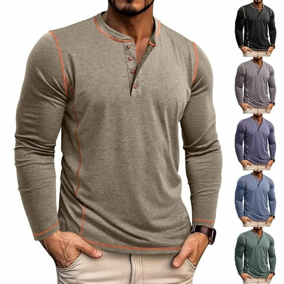 BXINGOHAI Mens Shirts Long Sleeve Casual Classic Henley Cotton T-Shirts Lightweight Button Tee Shirts Gray 2XL