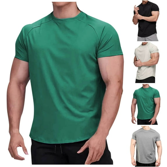 BXINGOHAI Mens Short Sleeve T Shirt Muscle Slim Fitted Crewneck Longline Tees Shirts for Gym Workout Sale Beige,L