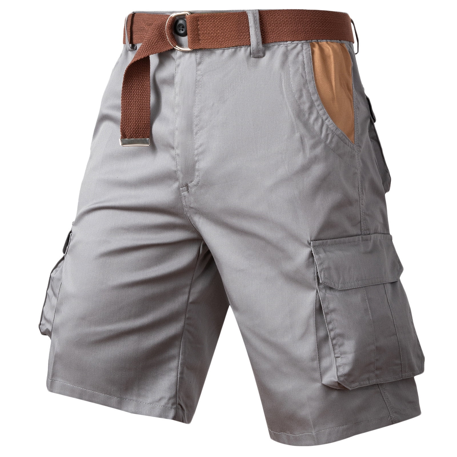 STICKON Men's Athletic Shorts With Zipper Pockets - Elastic Waist Casual Summer Shorts, Army Green, Medium