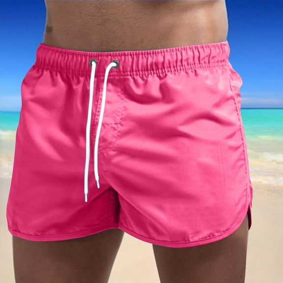 BXINGOHAI Mens Shorts Casual Elastic Waist Drawstring Lightweight Summer Beach Shorts with Pockets Pink,3XL