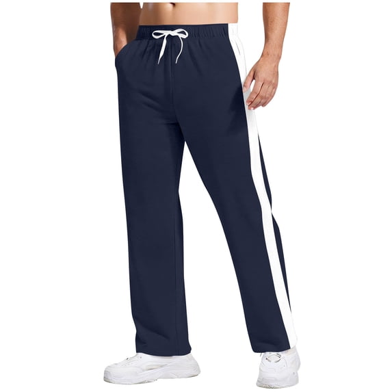BXINGOHAI Mens Side Striped Jogger Pants Drawstring Waist Athletic Sports Running Workout Sweatpants Navy,M