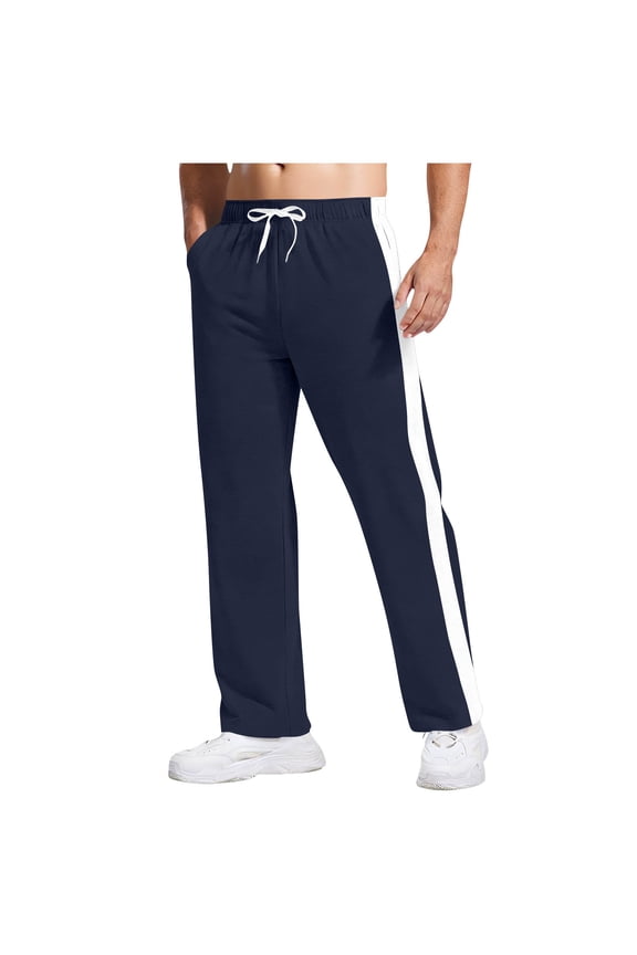 Mens Side Striped Jogger Pants Drawstring Waist Athletic Sports Running Workout Sweatpants Navy,XL