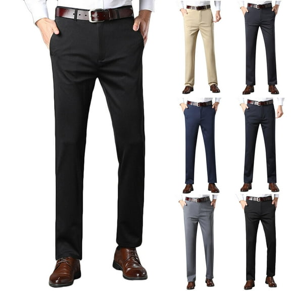 BXINGOHAI Mens Slim Fit Dress Pants Flat Front Tapered Dress Pants Stretch Suit Pants for Men Gray S