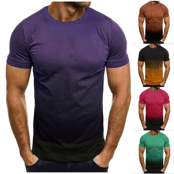 BXINGOHAI Mens Slim T-Shirt Contrast Color Tee Gradient Short-Sleeve Summer Tops Crewneck Casual Shirts Workout Tshirts Hot Pink,L