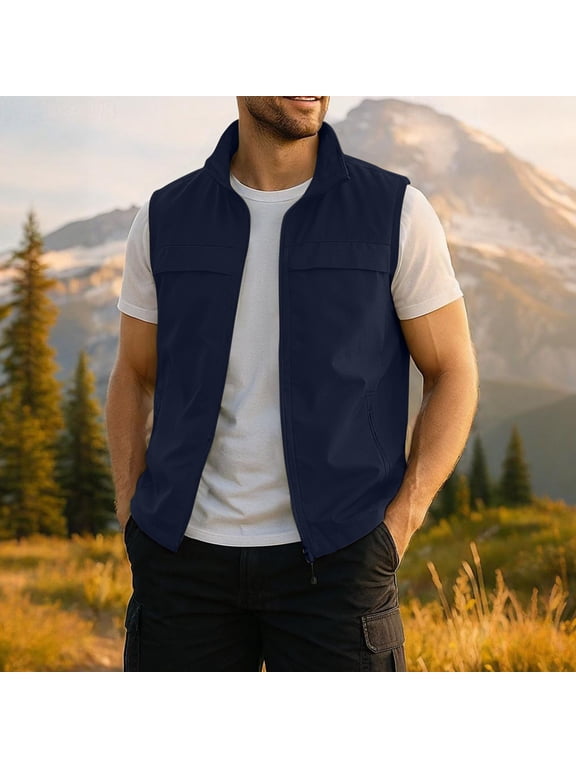 Mens Softshell Vest Athletic Outerwear Casual Full Zip Navy M