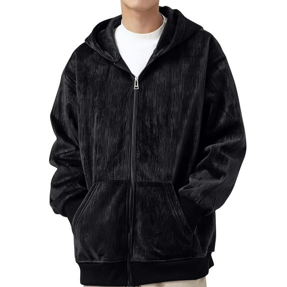 BXINGOHAI Mens Solid Hoodies Full Zip Up Pullover Sweatshirts Casual Fall Long Sleeve Hooded Outdoor Jogging Sweatshirt With Kangaroo Pocket Black,S