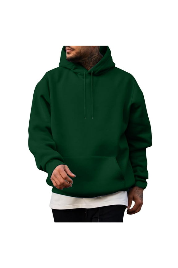 Mens Solid Hoodies Sweatshirts Casual Drawstring Hooded Tops Long Sleeve Pullover Shirts Fashion Outdoor Streetwear Sweatshirt Today Army Green,M