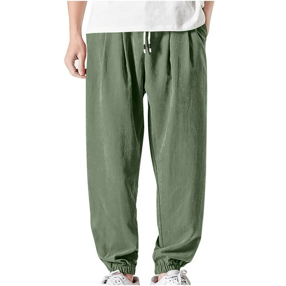 BXINGOHAI Mens Straight Leg Pants Long Solid Elastic Waist Casual Pants Loose Fit Going Out Pants with Pockets Sale Army Green,XXL