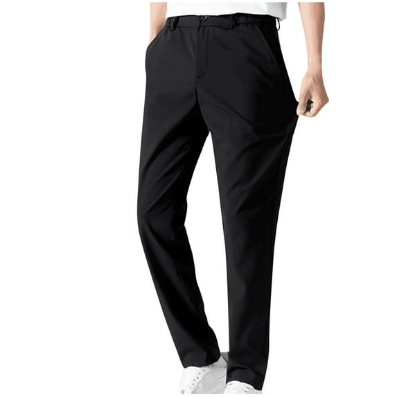 BXINGOHAI Mens Stretch Dress Pants, Men's Classic Fit Casual Golf Work Suit Pants Lightweight Flat Front Pants Black,S