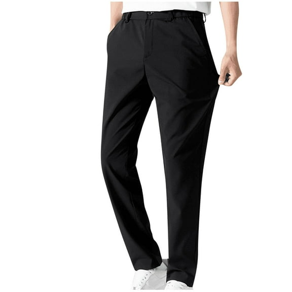 BXINGOHAI Mens Stretch Dress Pants, Men's Classic Fit Casual Golf Work Suit Pants Lightweight Flat Front Pants Black,L