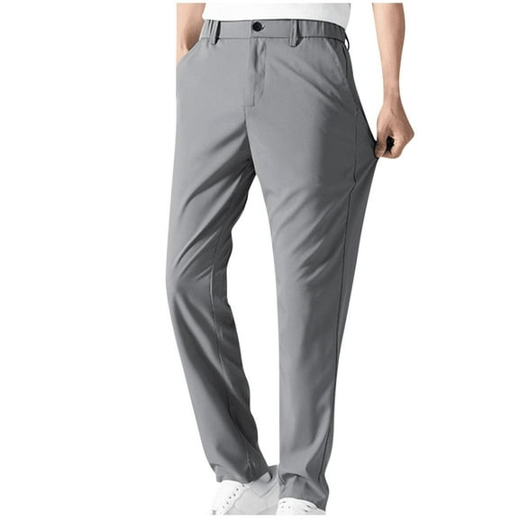BXINGOHAI Mens Stretch Dress Pants, Men's Classic Fit Casual Golf Work Suit Pants Lightweight Flat Front Pants Gray,M