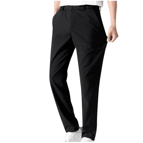 BXINGOHAI Mens Stretch Dress Pants, Men's Classic Fit Casual Golf Work Suit Pants Lightweight Flat Front Pants Today Black,XL