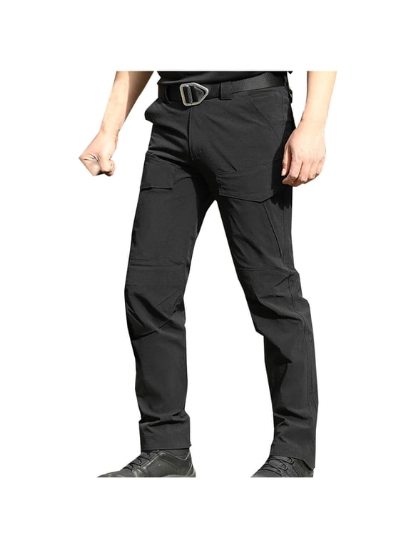 Mens Stretchy Cargo Pants Resistant Tactical Hiking Work Pants Casual Solid Athletic Workout Pants With Pockets Jogging Gym Pants Today Sales Black,XXL