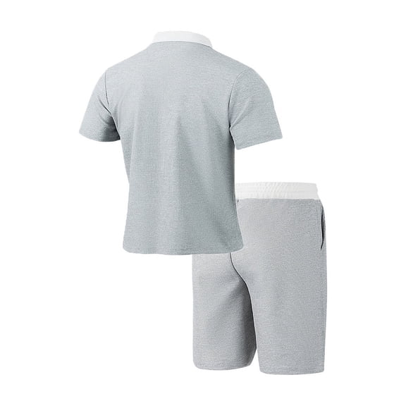 BXINGOHAI Mens Summer Beach 2 Piece Outfits Casual Vacation Cotton Linen Yoga Matching Set Short Sleeve Shirt and Shorts Gray,M