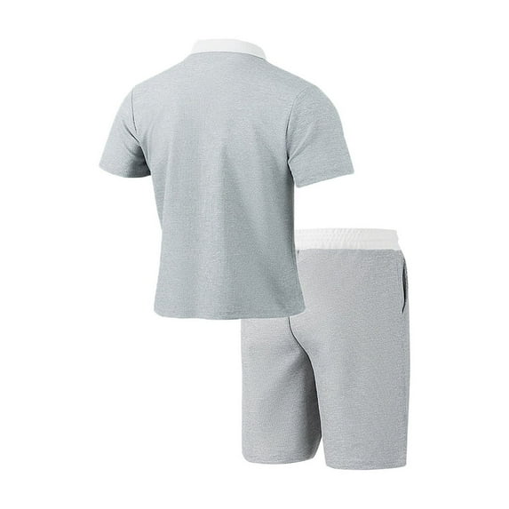 BXINGOHAI Mens Summer Beach 2 Piece Outfits Casual Vacation Cotton Linen Yoga Matching Set Short Sleeve Shirt and Shorts Today Sales Gray,2XL