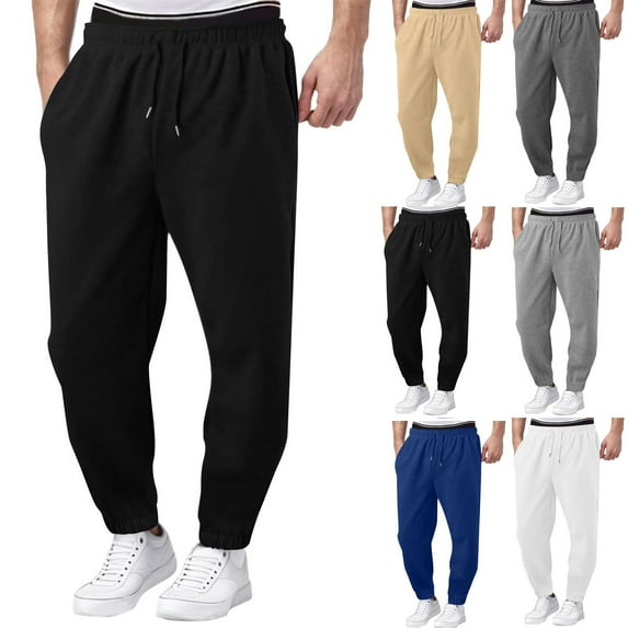 BXINGOHAI Mens Sweatpants with Pocket Lightweight Athletic Pants Elastic Waist Casual Jogger Gym Hiking Pant White XL