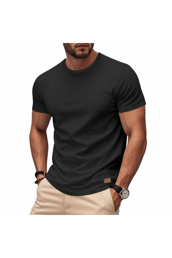 Mens T Shirt - Short Sleeve Crew Neck Soft Fitted Elastic Tees Fresh Classic Tshirts Today Sales Black,L