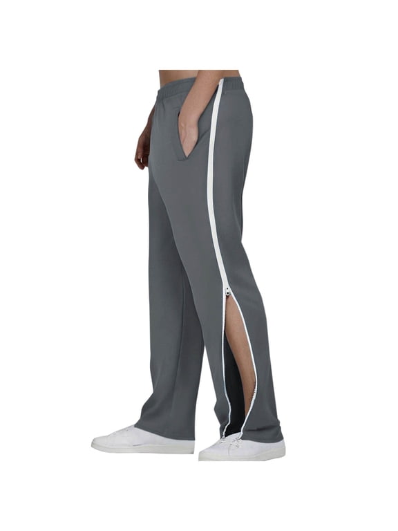 Mens Tear Away Basketball Pants 2 Side Zippers Snap Off Full Open Down Sweatpants Leg Post Surgery Pant with Pockets Today Sales Dark Gray,M