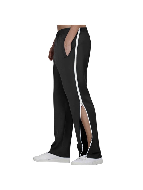 Mens Tear Away Basketball Pants 2 Side Zippers Snap Off Full Open Down Sweatpants Leg Post Surgery Pant with Pockets Clearance Sale Black,M