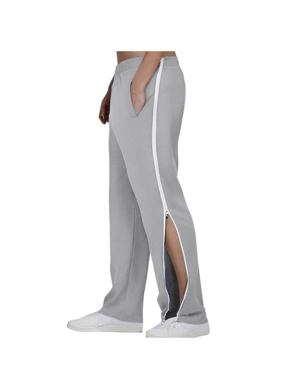 Mens Tear Away Basketball Pants 2 Side Zippers Snap Off Full Open Down Sweatpants Leg Post Surgery Pant with Pockets Today Sales Gray,XXL