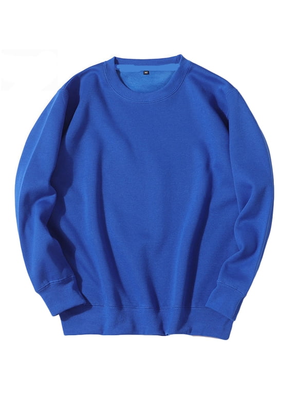 Mens Thin Fleece Shirts Casual Long Sleeves T-Shirts Fall Winter Crewneck Basic Shirt Loose Fit Pullover Tops Outdoor Daily Clothes Blue,XXXL