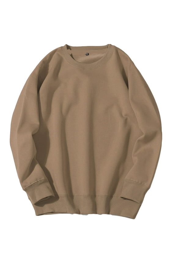 Mens Thin Fleece Shirts Casual Long Sleeves T-Shirts Fall Winter Crewneck Basic Shirt Loose Fit Pullover Tops Outdoor Daily Clothes Brown,XL