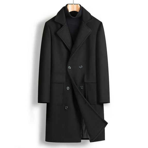 BXINGOHAI Mens Trench Coat Double Breasted Long Jacket Casual Windbreaker Notched Lapel Belted Overcoat Black XL