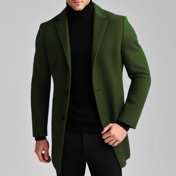 BXINGOHAI Mens Trench Coat Slim Fit Notched Collar Fall Winter Single Breasted Pea Coat Warm Soft Overcoat