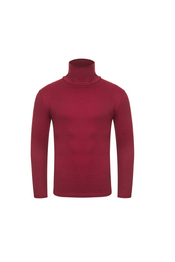 Mens Turtleneck Shirts Fall Winter Slim Fit Long Sleeve Shirts Basic Elastic Bottoming Shirt Casual Solid Pullover Tops Wine,M