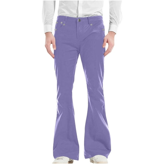 BXINGOHAI Mens Vintage Bell Bottom Pants Stretchy Slim Fit Chinos Pants Casual Solid Resistant Pants Disco Comfy Flared Trousers Fall Savings Purple,S