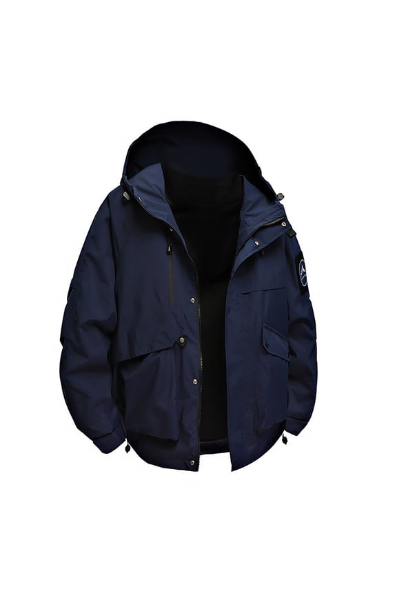 Mens Windproof Jacket Waterproof Lightweight Mountain Sport Jacket for Men Hooded Windbreaker Raincoat Dark Blue L