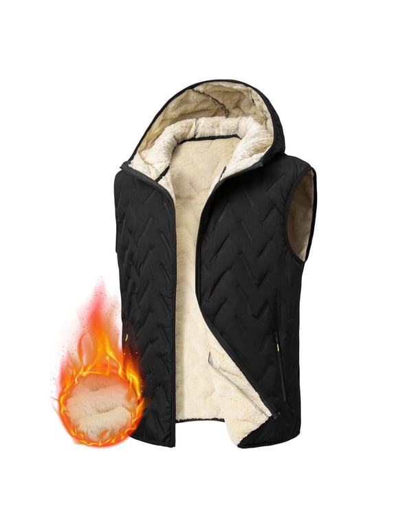 Mens Winter Vests Outerwear Fleece Lined Puffer Vest Warm Casual Quilted Vest Bubble Sherpa Vest Jacket Black M