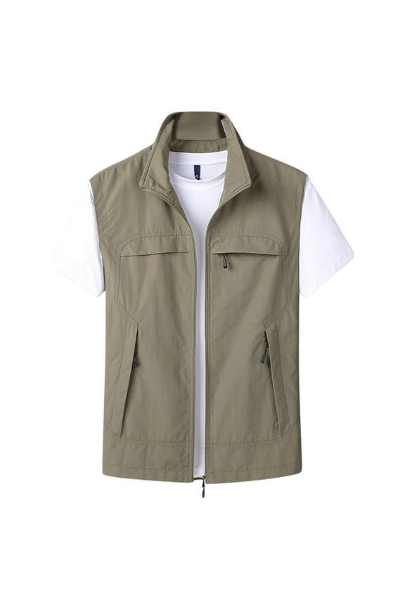 Mens Work Vest Lightweight Zip Up Sleeveless Jackets big and tall vest Hiking Fishing Travel Photo Vest with zip Pockets Today Khaki,M