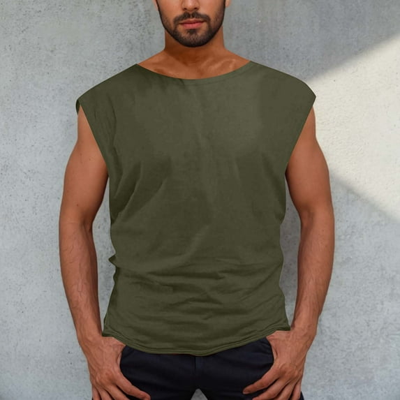 BXINGOHAI Mens Workout Tank Tops Muscle Cut Off Shirts Sleeveless Bodybuilding Gym T-Shirts Daily Tee Army Green,XXL