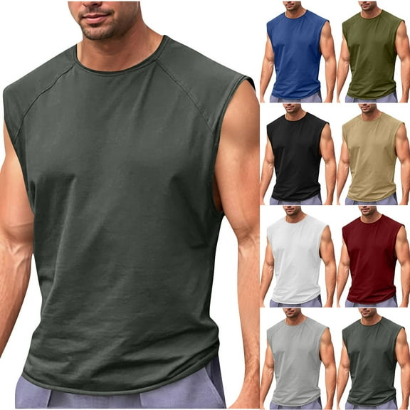 BXINGOHAI Mens Workout Tank Tops Sleeveless Tee Shirts Men Muscle Shirt Gym Wash T Shirts Running Beach Loose Fit Tee Dark Gray,L