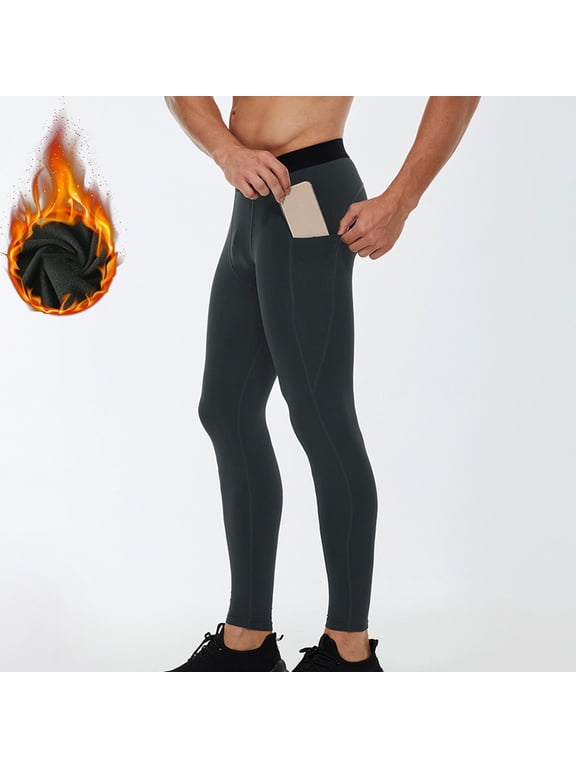 Mens Yoga Compression Pants Athletic Leggings with Pockets Running Workout Basketball Base Layer Tights S